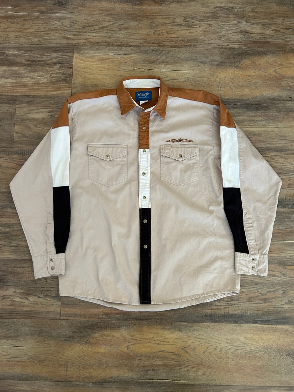 Wrangler Western Shirt Tiger's Eye Snap Button Down Shirt Large